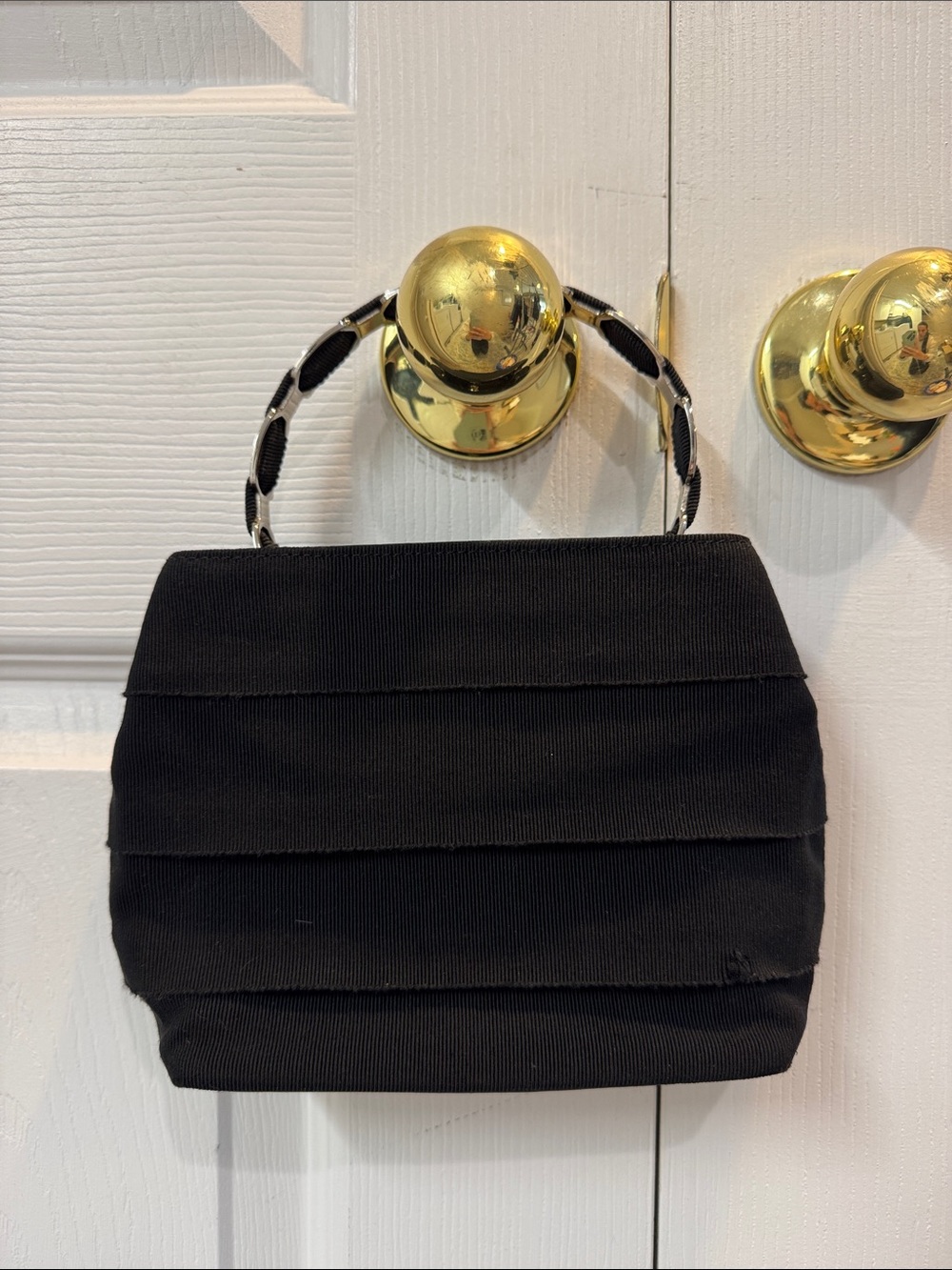 Salvatore Ferragamo Black Nylon Ribbon Vara Chain Purse